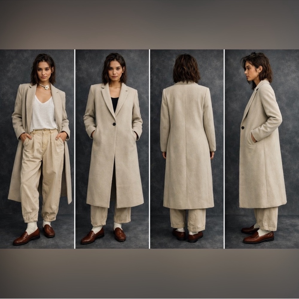 Function & Fringe Edit | Free People Beige Tailor Longline Coat Button Layering - Picture 2 of 2